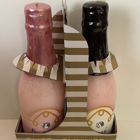 Sparkling Wine Champagne Pink Bottle Candles Set Of 2 New - Picture 3 of 5